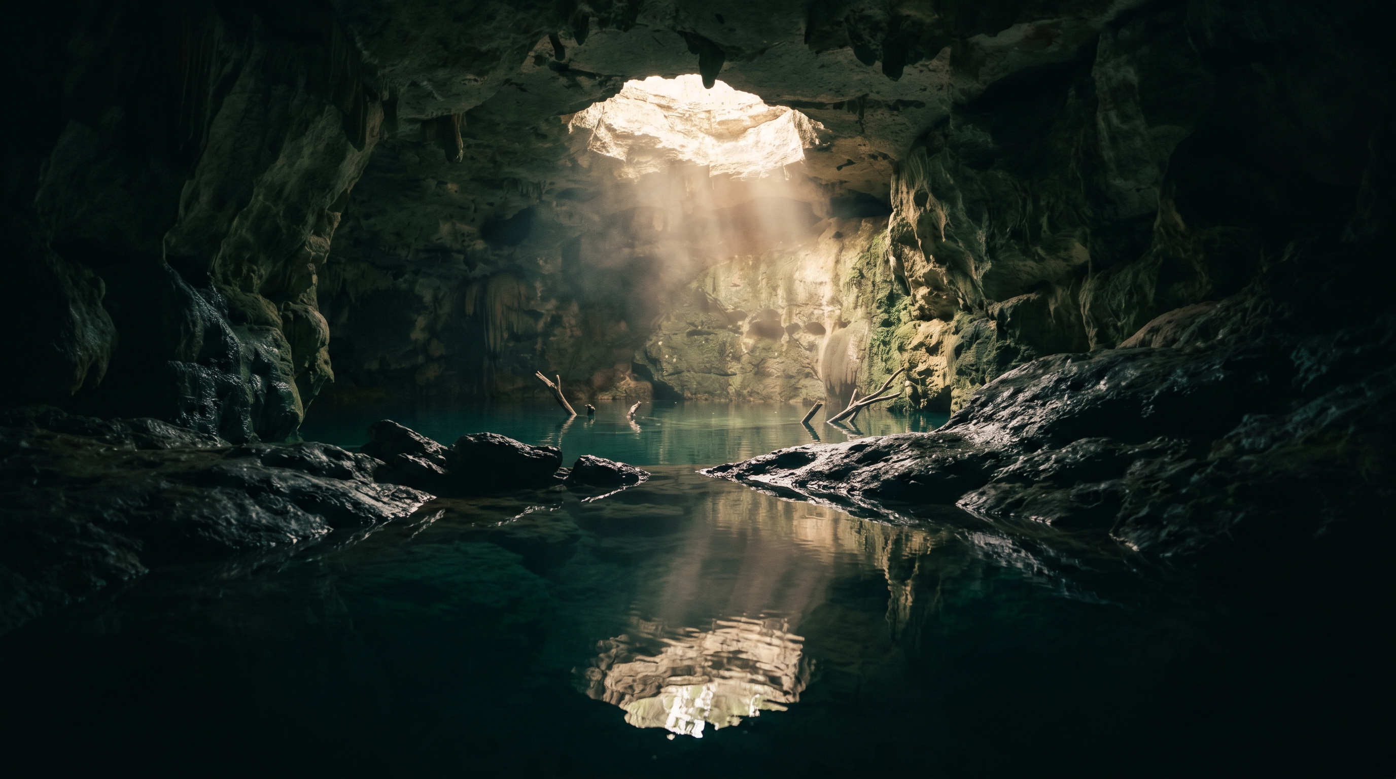 Cenote Campana — una caverna semi-abierta donde la luz entra en un solo haz